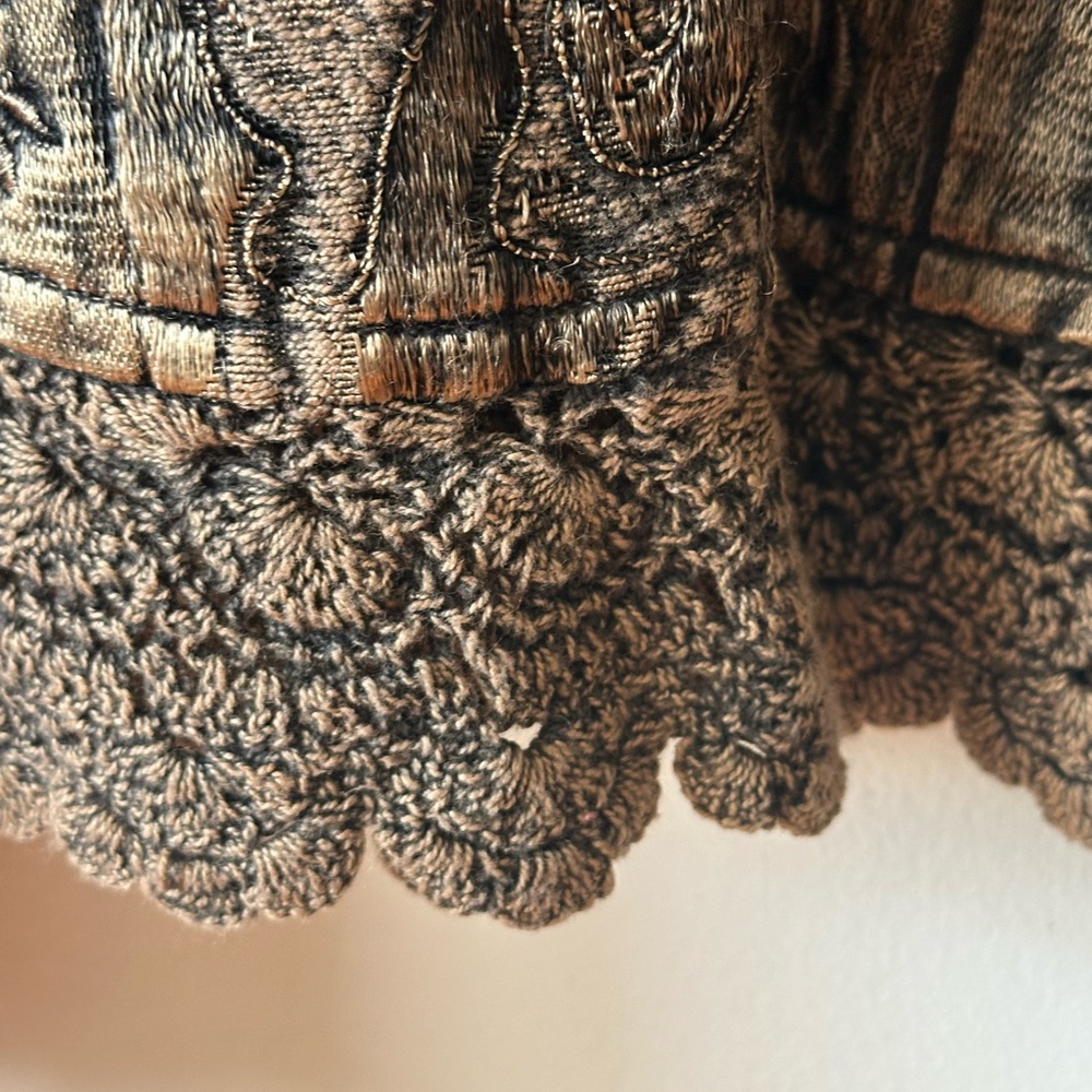 Vintage Flashback Lg Tapestry Embroidered Crocheted Beaded Boho Brown Jacket - Picture 10 of 16
